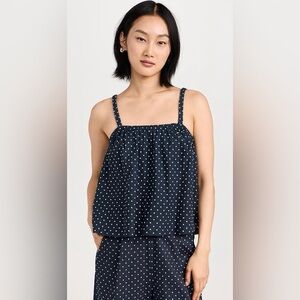 Stateside Linen Polka Dot Swing Top Navy and White Size M